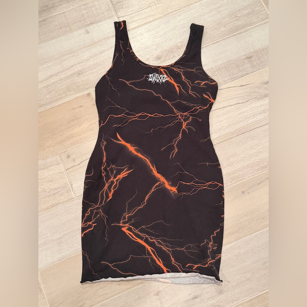 Zumiez Black Mini Dress with Orange Lightning Print